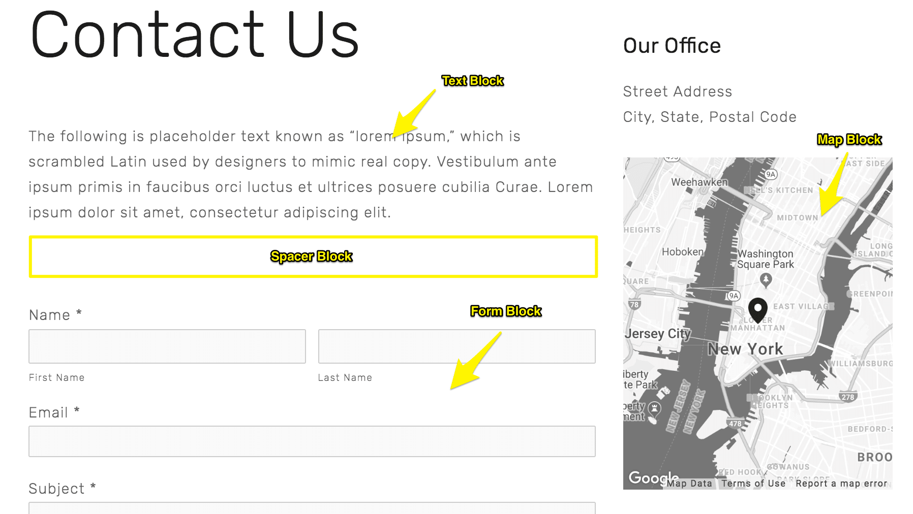 How do I layout a contact page?