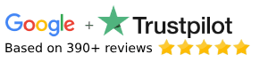Google and Trustpilot reviews: based on 390+ reviews, 5 stars