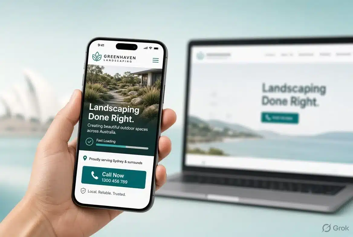 Blog Mobile-first web design priority shown on a smartphone and laptop displaying the same Australian business website